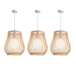 suspension lumineuse bambou rayures horizontales moderne oriental marron clair beige