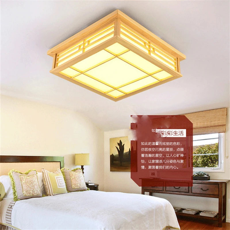 lampe bois naturel clair panneaux translucides moderne oriental lumière led