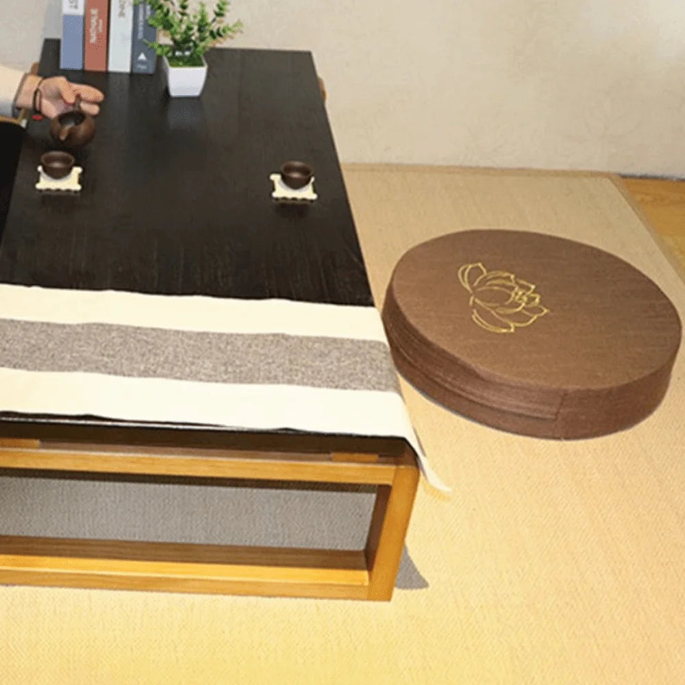coussin sol yoga méditation fleur lotus brodée mousse épaisse siège salon japonais