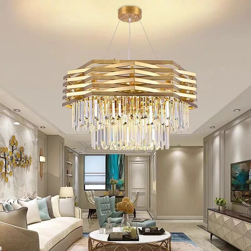 suspension lumineuse moderne dorée cristal transparent rayures horizontales led 3000k 4000k 6000k