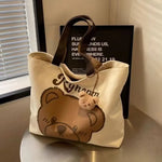 sac main toile ours mignons dessins modernes poignées détachables ours peluche beige