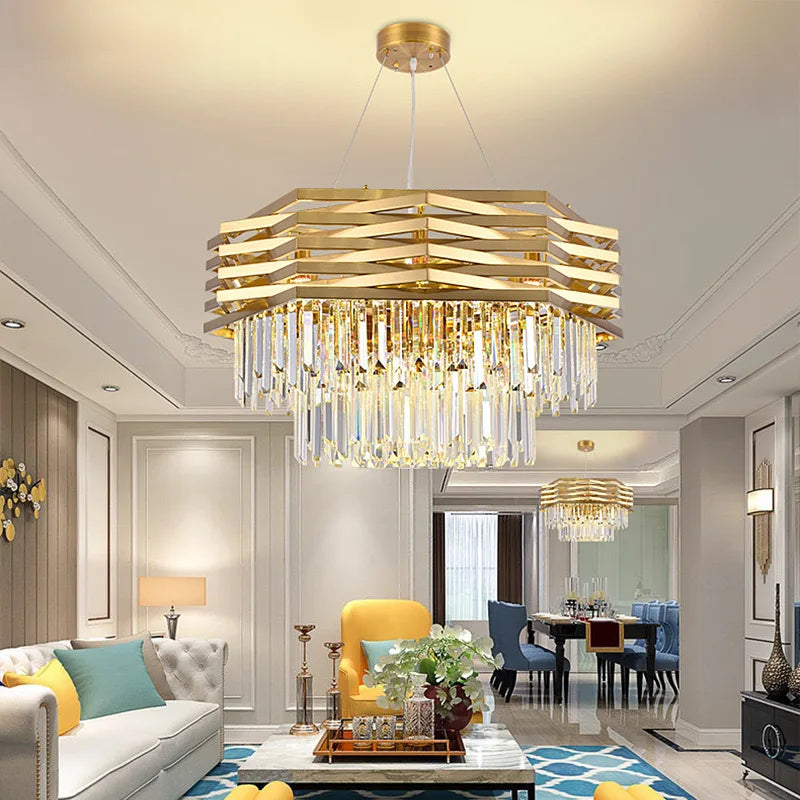 suspension lumineuse moderne dorée cristal transparent rayures horizontales led 3000k 4000k 6000k