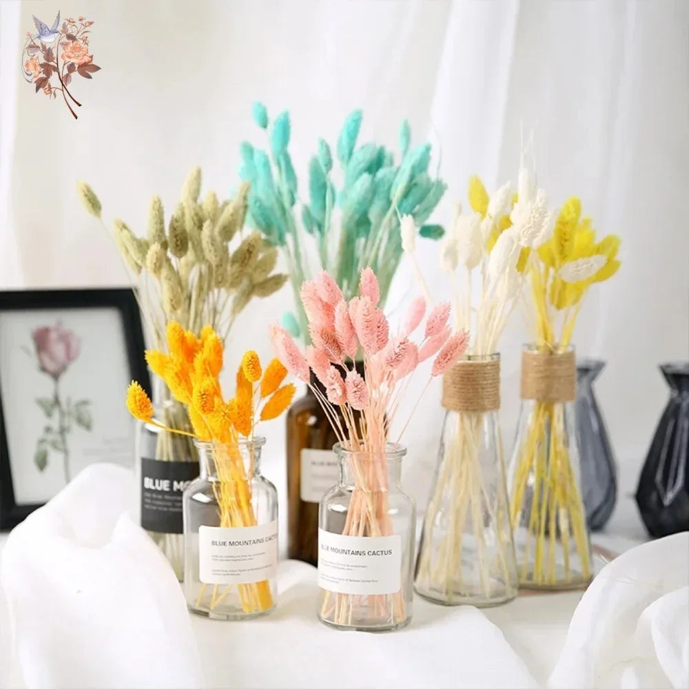 fleurs séchées naturelles bouquet blanc jaune vert rose bleu vases décoration maison mariage anniversaire