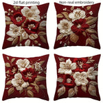taies d'oreiller décoratives motif floral rouge bordeaux coussins carrés polyester 45x45cm décoration maison hospitalière