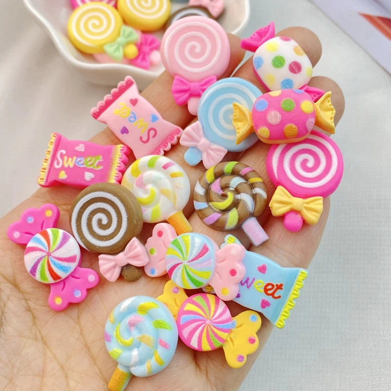 bijoux résine forme bonbons rose bleu vert motifs pois rubans sweet décoratif enfantin