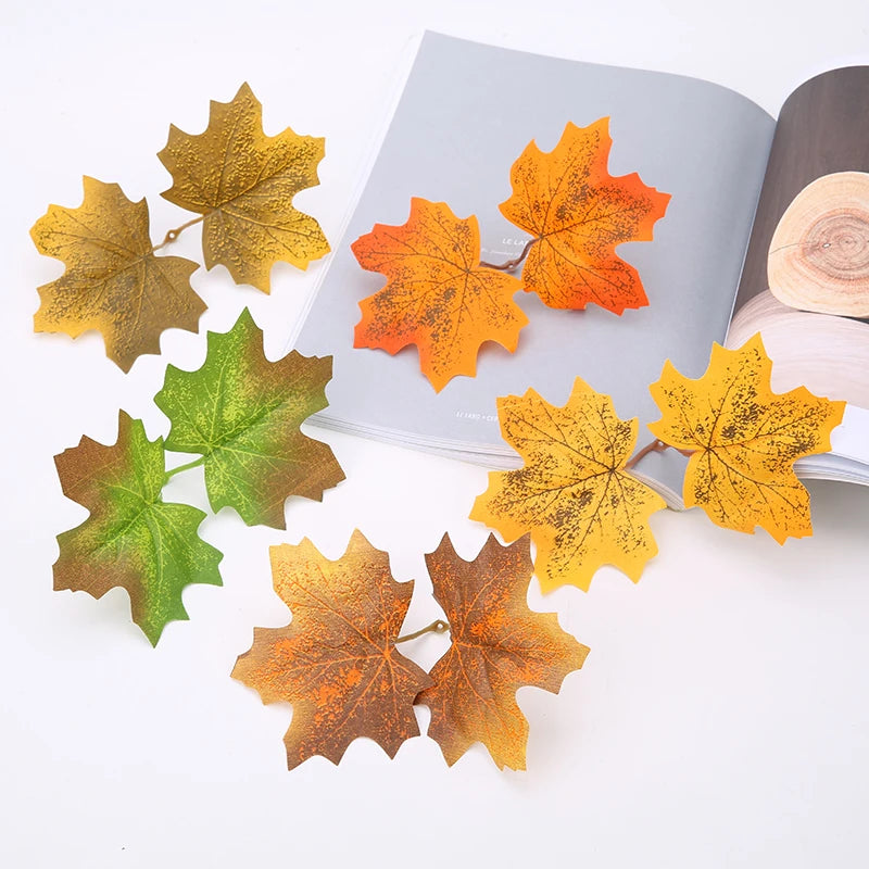 feuilles artificielles automne vert jaune orange marron veines naturel intérieur décoration mariage anniversaire exposé