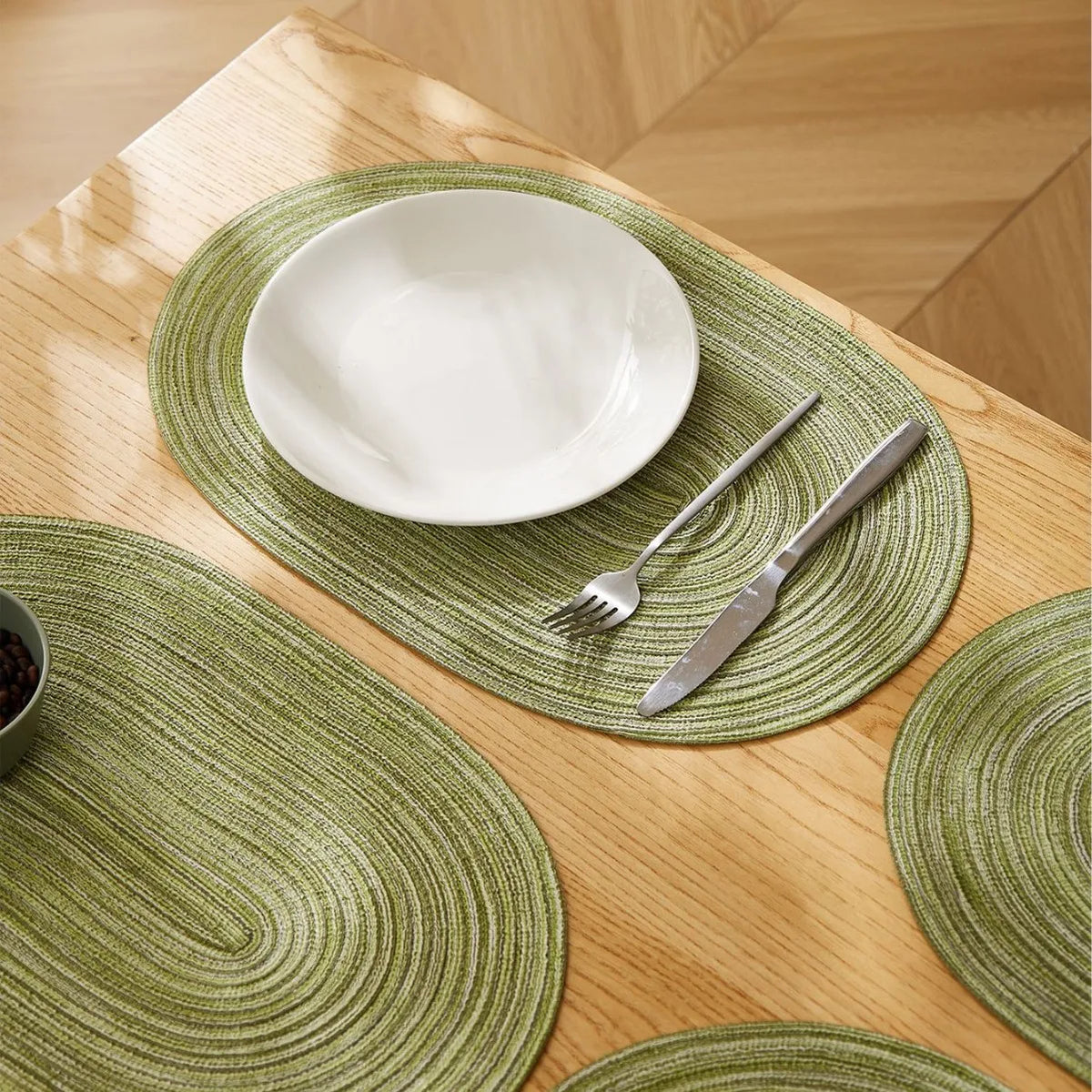 lot sets table ronds coton tressé vert gris beige motif spirale