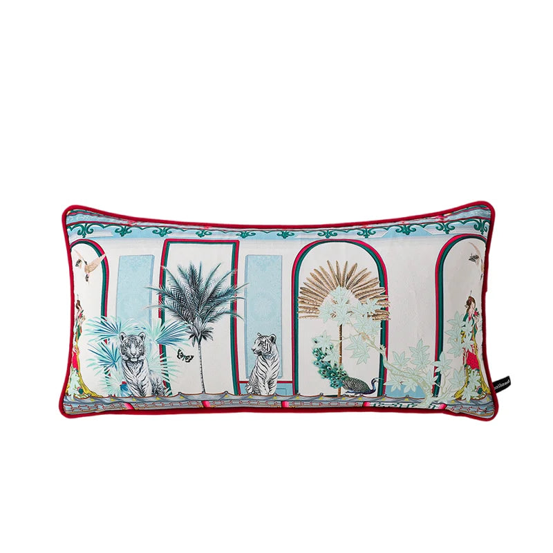 taie d'oreiller imprimée léopard tropical velours carré moderne deux côtés opaques tassel rouge océanique