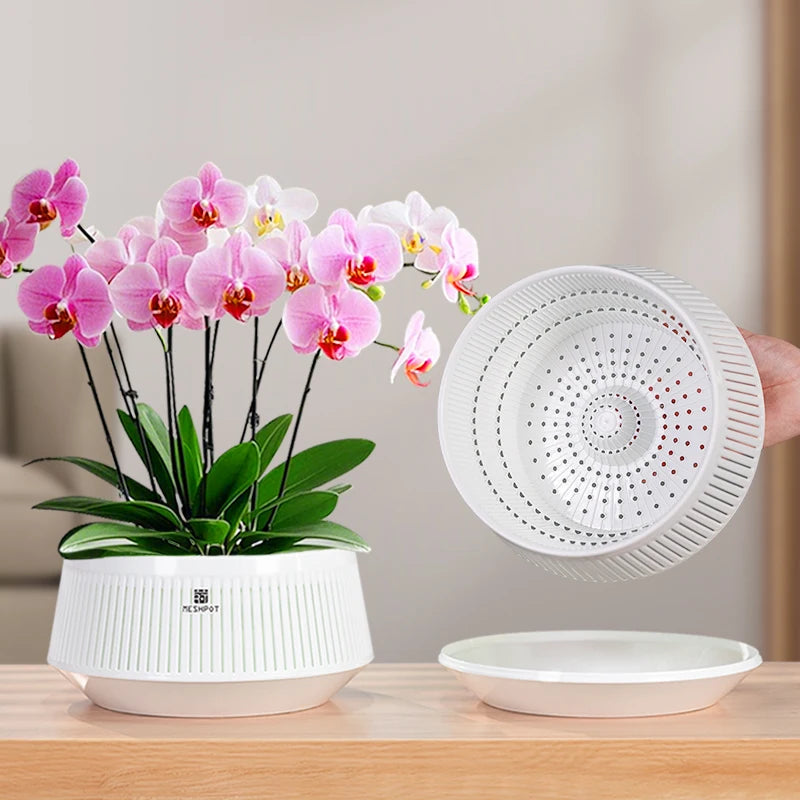 Pots plante moderne blanc rayures grille drainage base plate 21cm 12.3cm