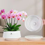 Pots plante moderne blanc rayures grille drainage base plate 21cm 12.3cm