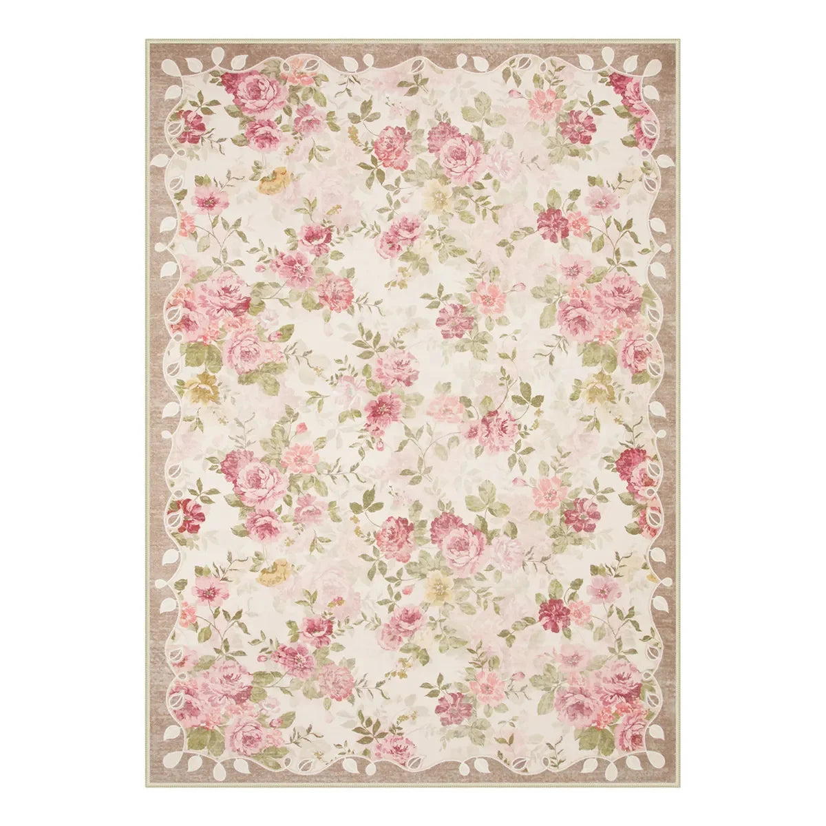 tapis fleur rose vert feuilles classique floral salon chambre 80x120 120x160 cm