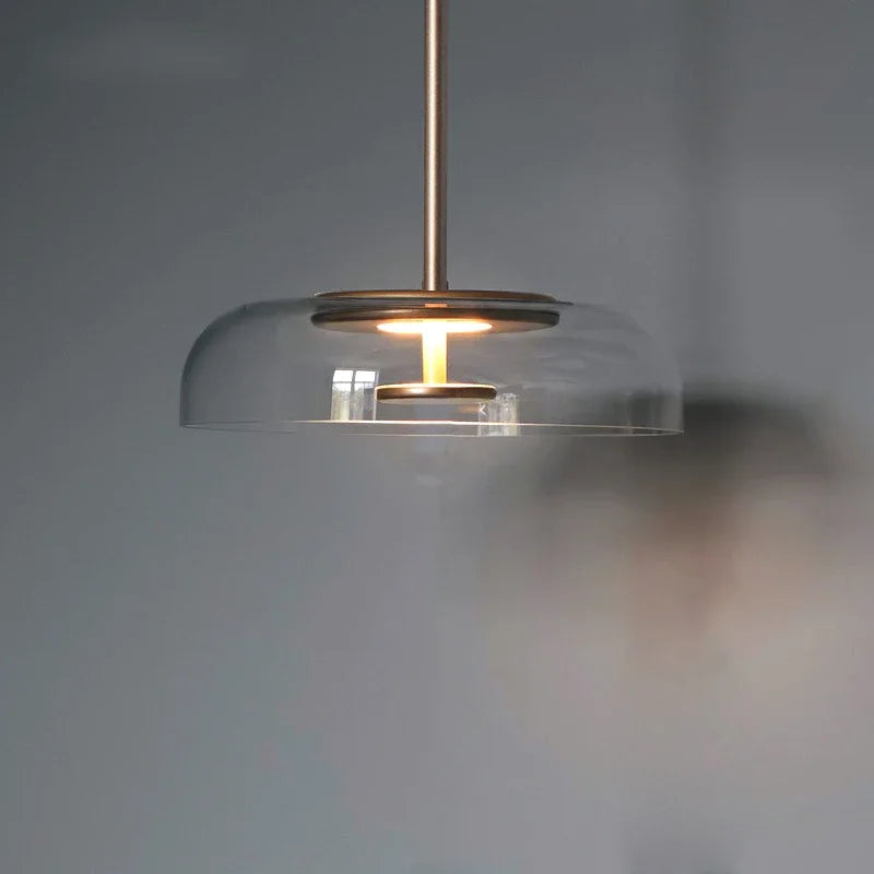 luminaire suspendu led moderne transparent doré bronze gris blanc minimaliste chambre salon