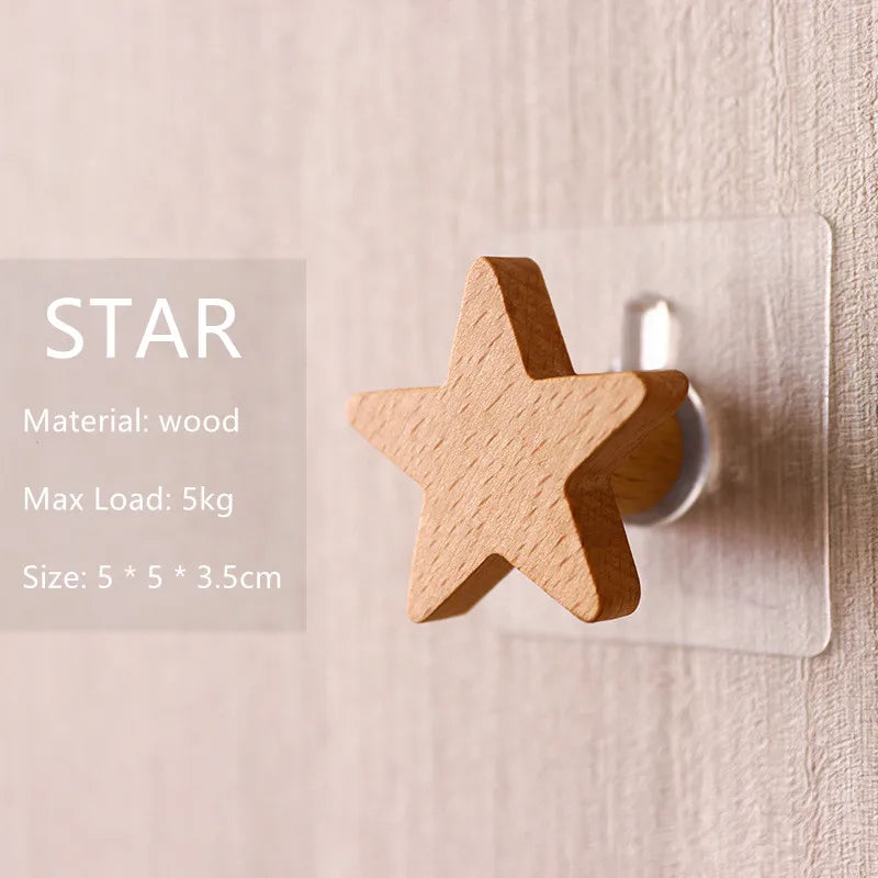 porte couverts étoile lune minimaliste bois adhésif naturel simple déco chambre enfant