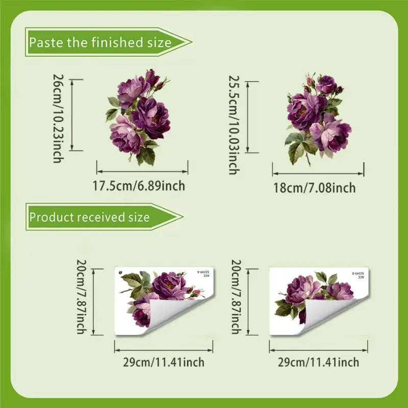 stickers decoratifs fleurs roses vertes violettes adhésifs salle bain decoration maison autoadhésifs blanc
