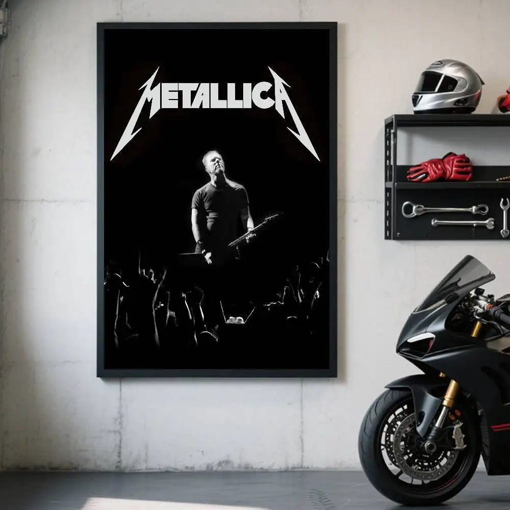 affiche autocollante metallica logo rock graphique cadre noir rouge blanc chambre