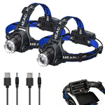 lampe frontale led rechargeable étanche haute luminosité zoomable noir bleu moderne