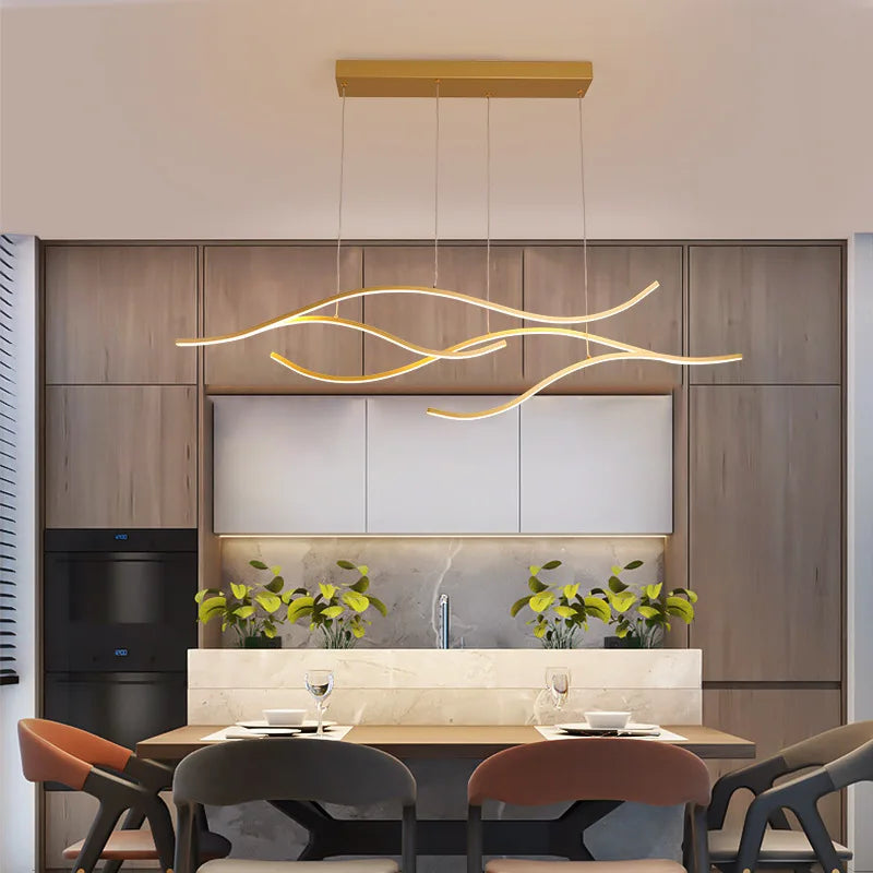 suspension lumineuse moderne or noir ampoules led ondulées 30w 60w remote dimming