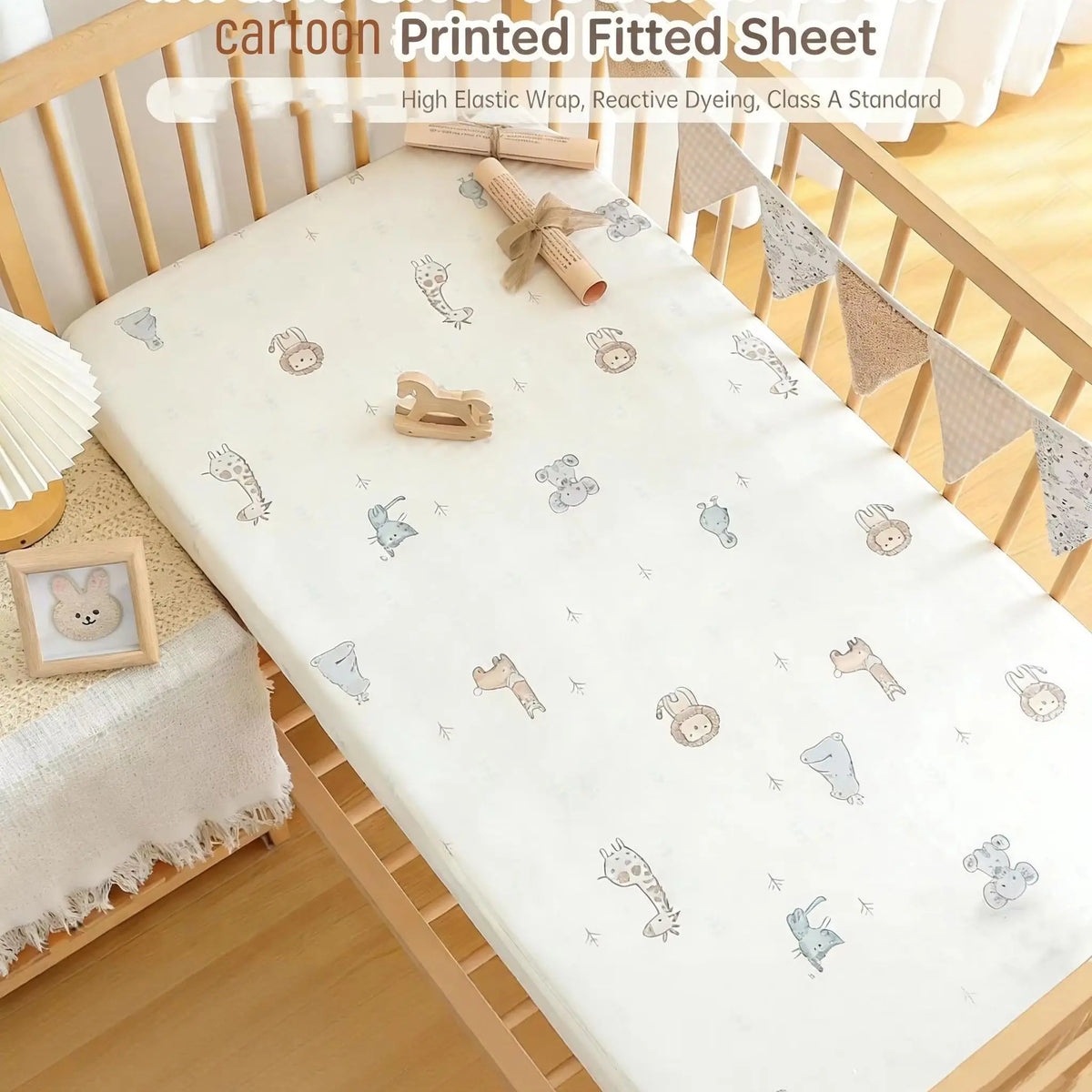 drap housse bébé imprimé animaux gris blanc moderne 90x50 120x60 130x70 polyester coton