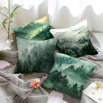 taies d'oreiller imprimées forêt brumeuse polyester peacheskin 40x40cm 45x45cm 50x50cm 60x60cm zip closure naturel