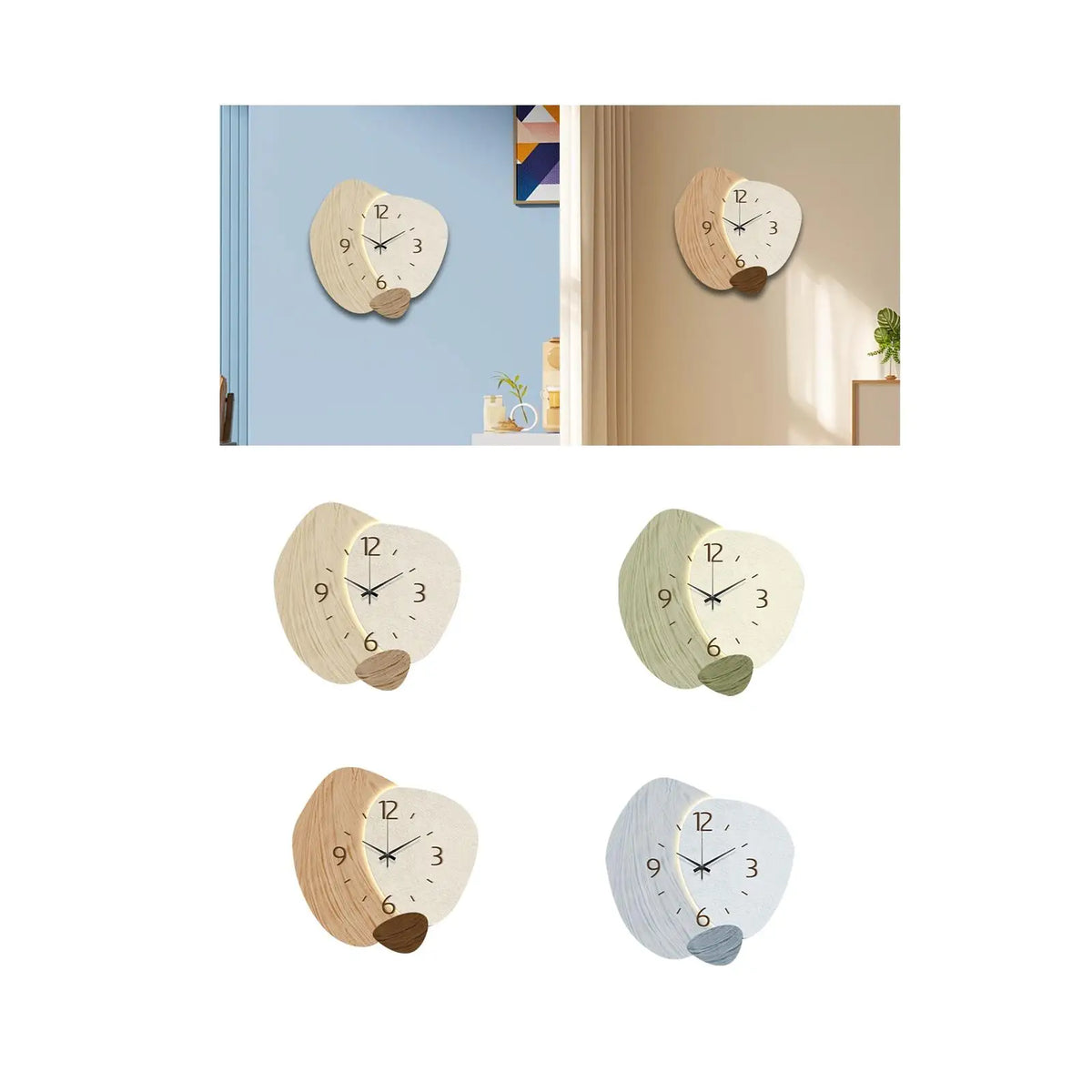 horloge murale moderne bois grainée 30cm 30cm salon chambre beige verte
