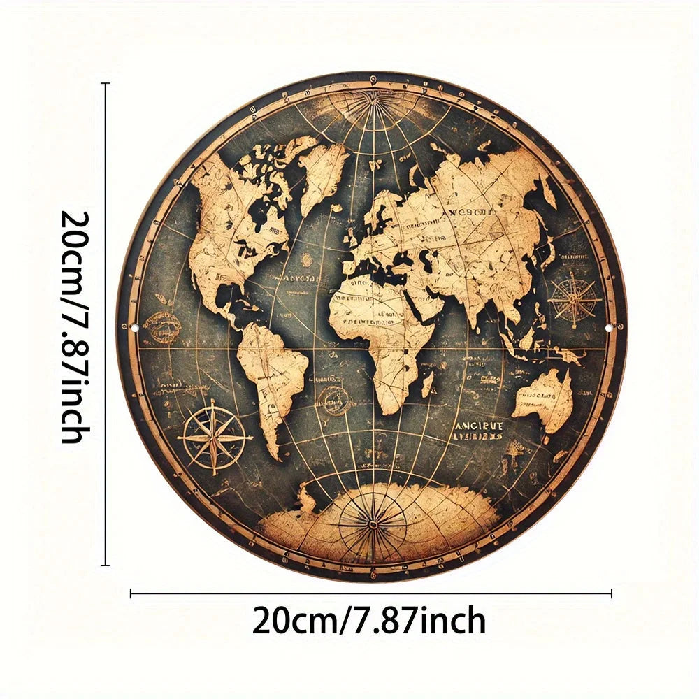 décoration murale carte monde vintage bois ancienne noire ronde occasion anniversaire noël mariage