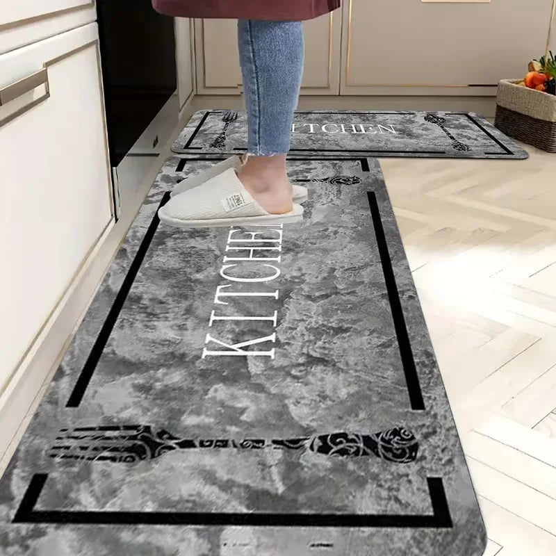 tapis cuisine gris noir marbré floral antidérapant moderne intérieur extérieur