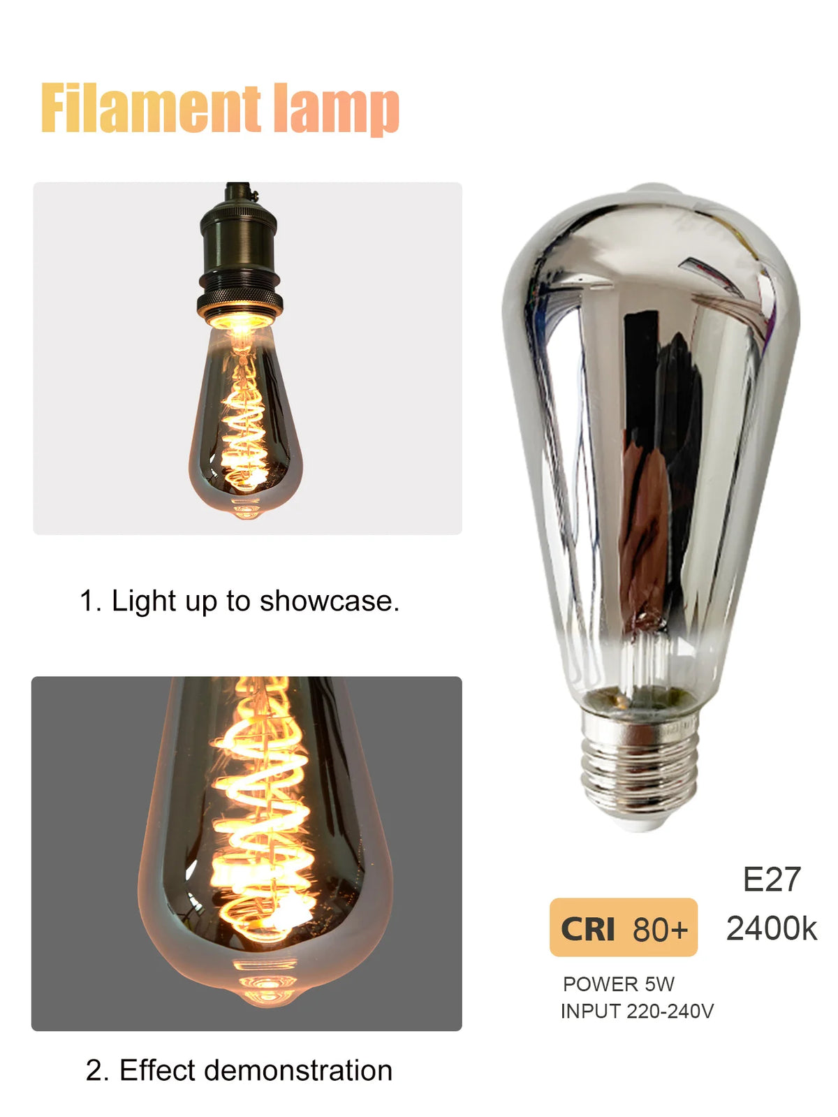 ampoules led filament spiralées vintage industrielle argentée dorée e27 360deg 250lumens 30000h