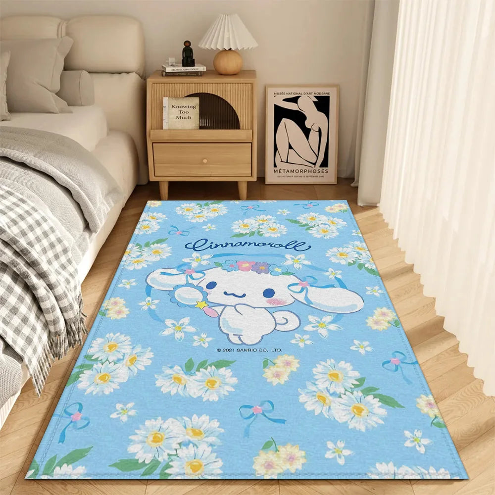 tapis antidérapant résistant bleu clair blanc rose vert motif coeurs personnages mignons texture veloutée