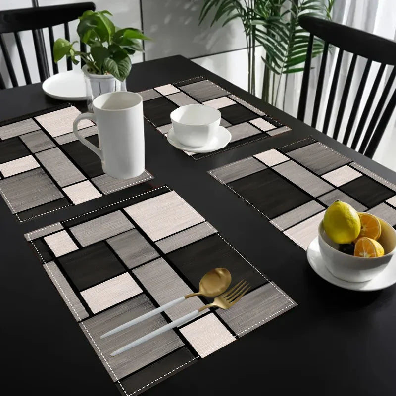 tapis table moderne carreaux géométriques noir gris lin adhésif 30x40cm set festifs