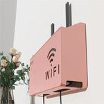 support mural routeur wifi gris rose bleu rayures horizontales moderne salon