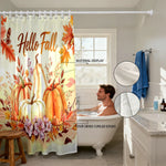 rideau douche automnal motifs citrouilles feuilles d'érable hello fall orange marron polyester tringle rideau