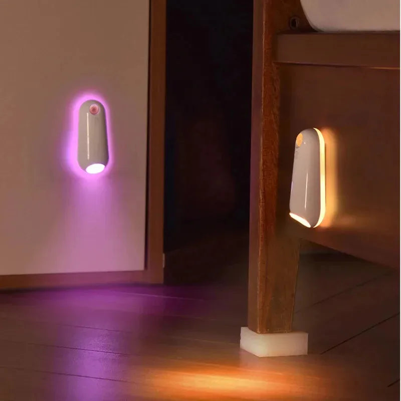 veilleuse lampe nuit led rechargeable capteur mouvement moderne blanc adhésif salle bain couloir