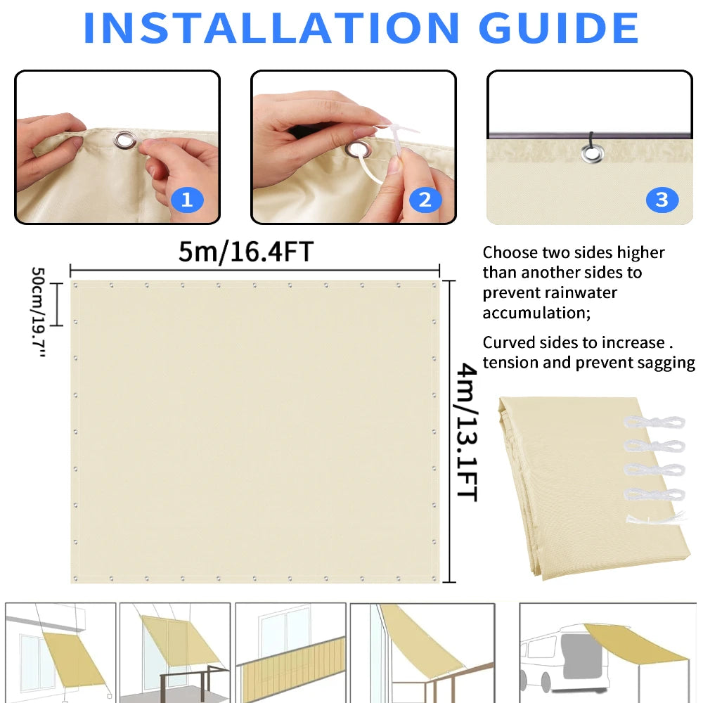 voile soleil beige uni moderne 5m 4m anti uv étanche pergola jardin