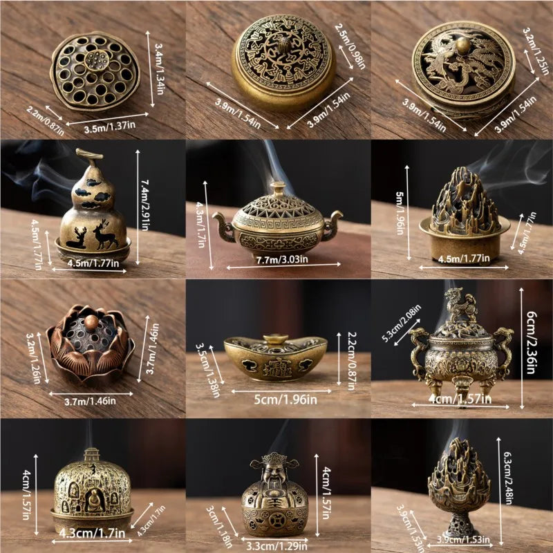 censer artisanal bronze ornementé motifs géométriques vintage floral deco maison