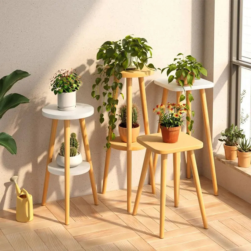meuble rangement plantes bois blanc moderne minimaliste plateaux ronds assemblage extérieur intérieur balcon patio