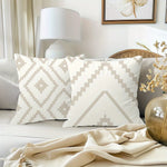 housse coussin motif géométrique moderne polyester beige blanc zipper 40x40cm chambre coucher canapé lit