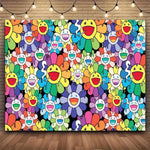 tapisserie pop art fleurs visages souriants multicolore salon chambre polyester rectangle