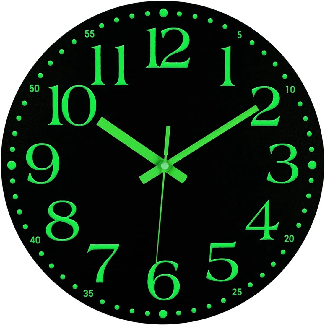 horloge murale moderne aiguille noir vert luminescent points decoration mdf chambre coucher