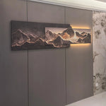 tableaux decoratifs muraux modernes paysagistes cascade arbres effet texturé salon marron foncé