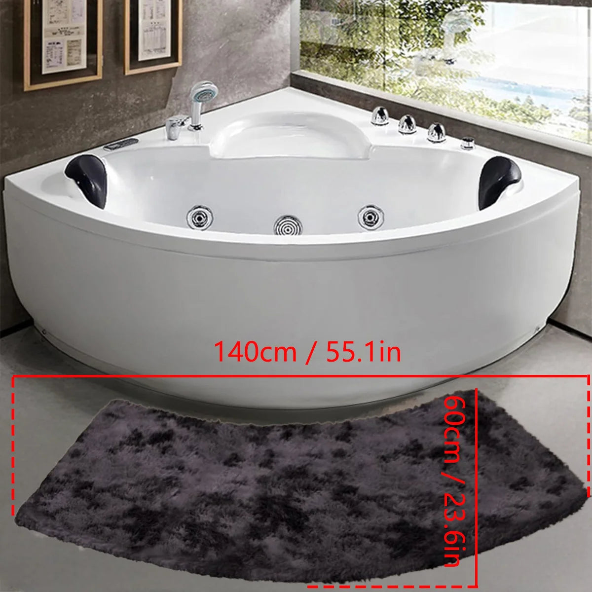 tapis bain gris clair motif fleurs noires texture douce moderne adhésif 40x100cm 60x140cm