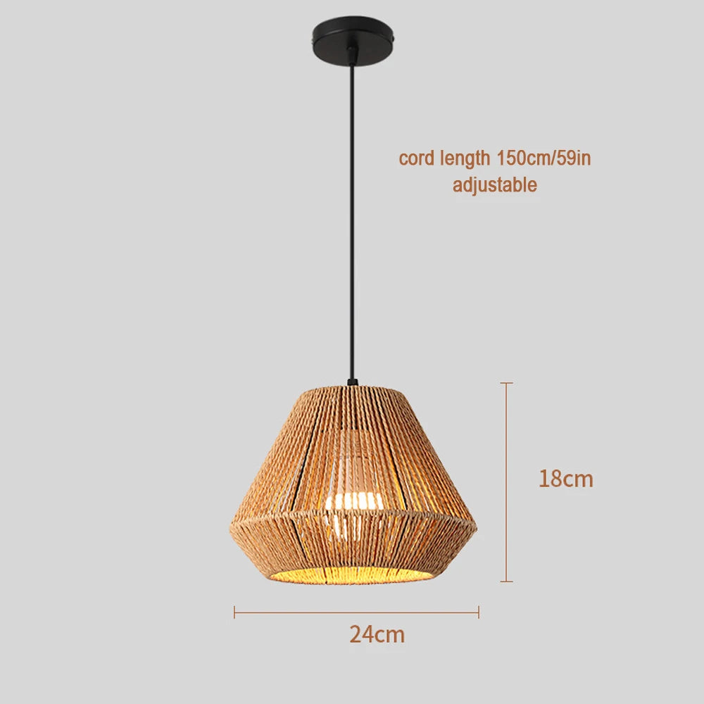 lampe suspendue tressée rotin naturelle moderne cuisine salle manger lumière led 24cm 18cm