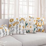 housse coussin brodée géométrique moderne fleur abstraite couleur beige blanc vert jaune décoration intérieure