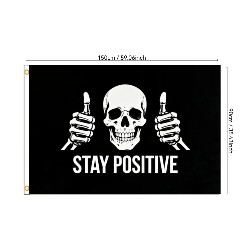 drapeau noir blanc crâne stay positive dorés moderne floral jardin decoration polyester