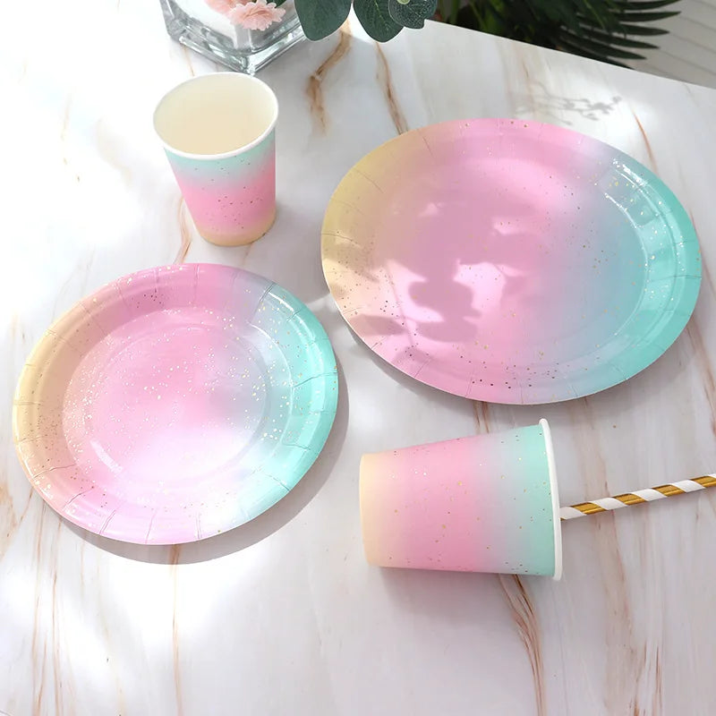 assiettes papier multicolore paillettes gobelets serviettes papier tablecloth festif moderne anniversaire mariage