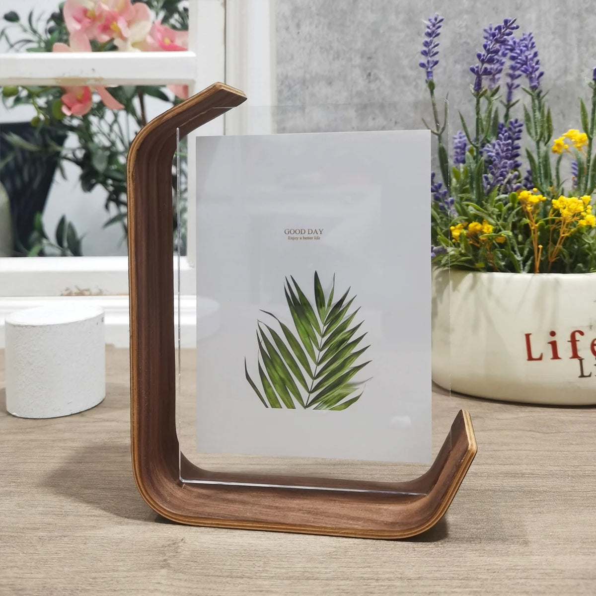 cadre photo moderne feuille tropicale transparent bois naturel 10x15cm 15x20cm adhésif minimaliste