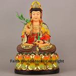 statue bouddha guanyin résine multicolore jaune rouge verte dorée texturée traditionnelle fixations incluses chaîne