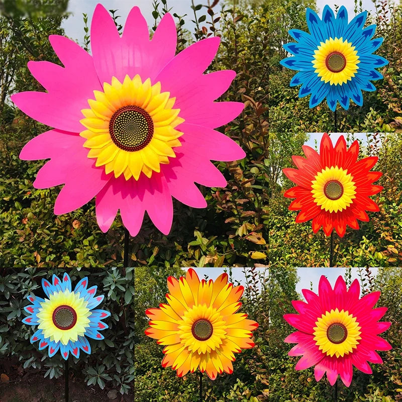 décoration jardin éolienne fleur couleurs vert rouge jaune bleu violet moderneextérieur fixe tringle