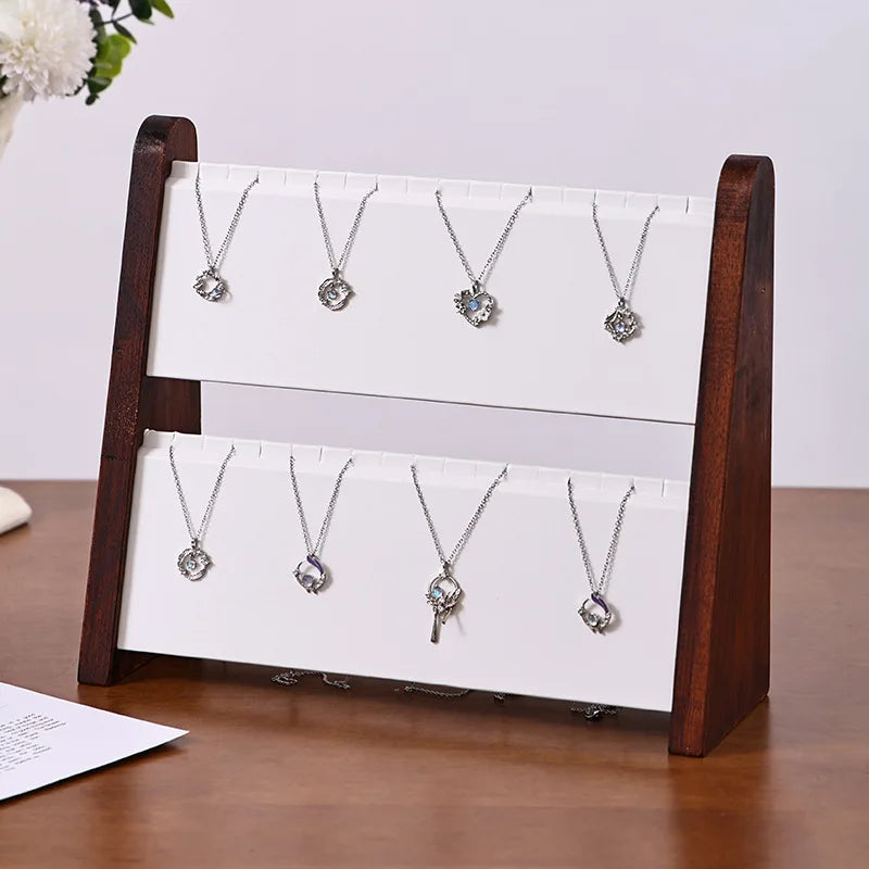 présentoir bijoux bois blanc moderne double couche clips colliers vert foncé