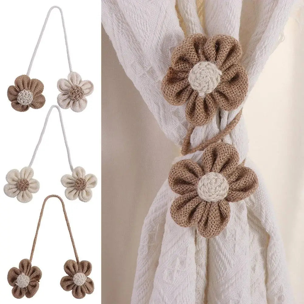 rubans rideaux fleurs tricotées beige blanc décoratifs rustiques opaques