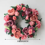 couronne florale vintage rose blanche feuilles vertes fleurs artificielles intérieur mariage table porte